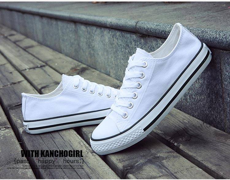 スニーカー レディース 白 24.5cm キャンバス ローカット シンプル カジュアル シューズ 通  - 画像4