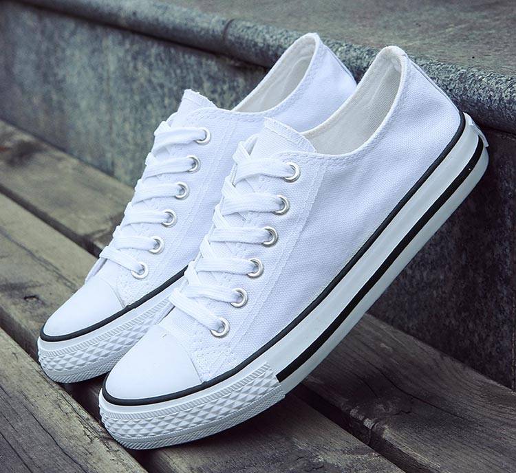 スニーカー レディース 白 24.5cm キャンバス ローカット シンプル カジュアル シューズ 通  - 画像5