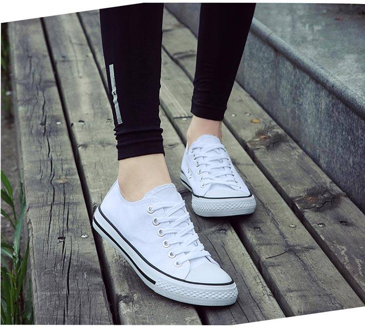 スニーカー レディース 白 24.5cm キャンバス ローカット シンプル カジュアル シューズ 通  - 画像6