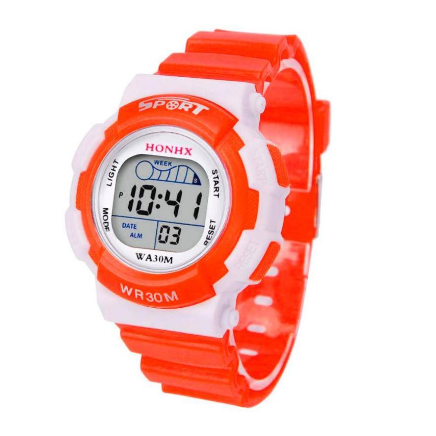 HONHX スポーツ時計 子供 デジタル LEDウォッチ キッズ 生活防水 ゴム シリコ  ピンク - 画像4
