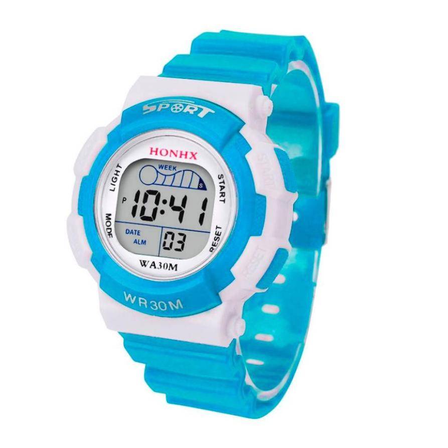 HONHX スポーツ時計 子供 デジタル LEDウォッチ キッズ 生活防水 ゴム シリコ  ピンク - 画像6