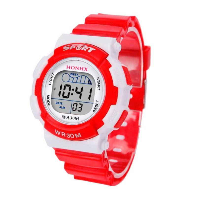 HONHX スポーツ時計 子供 デジタル LEDウォッチ キッズ 生活防水 ゴム シリコ  ピンク - 画像10