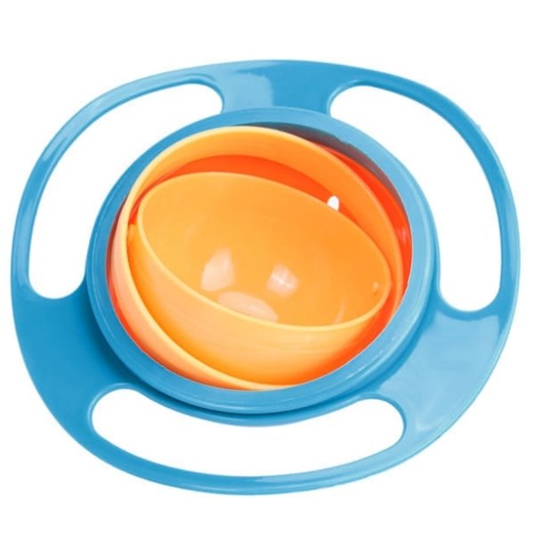 赤ちゃん ジャイロボウル 360度回転可能 キッズ ベビー お菓子 食器 プレート こぼれ防止 ボウ  青