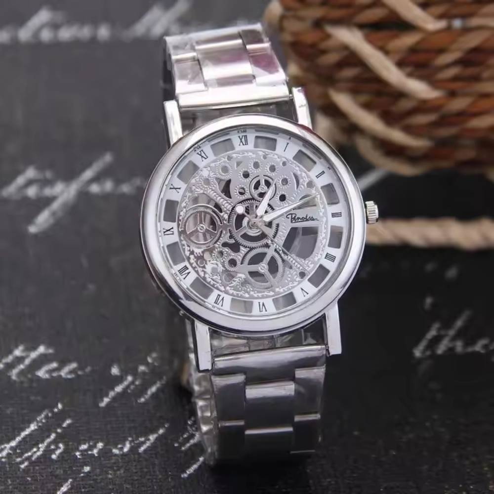 スケルトン 腕時計 メンズ  機械式風 ステンレス 鋼 男性 ビジネス ゴールド 腕時計 スポーツ  - 画像1