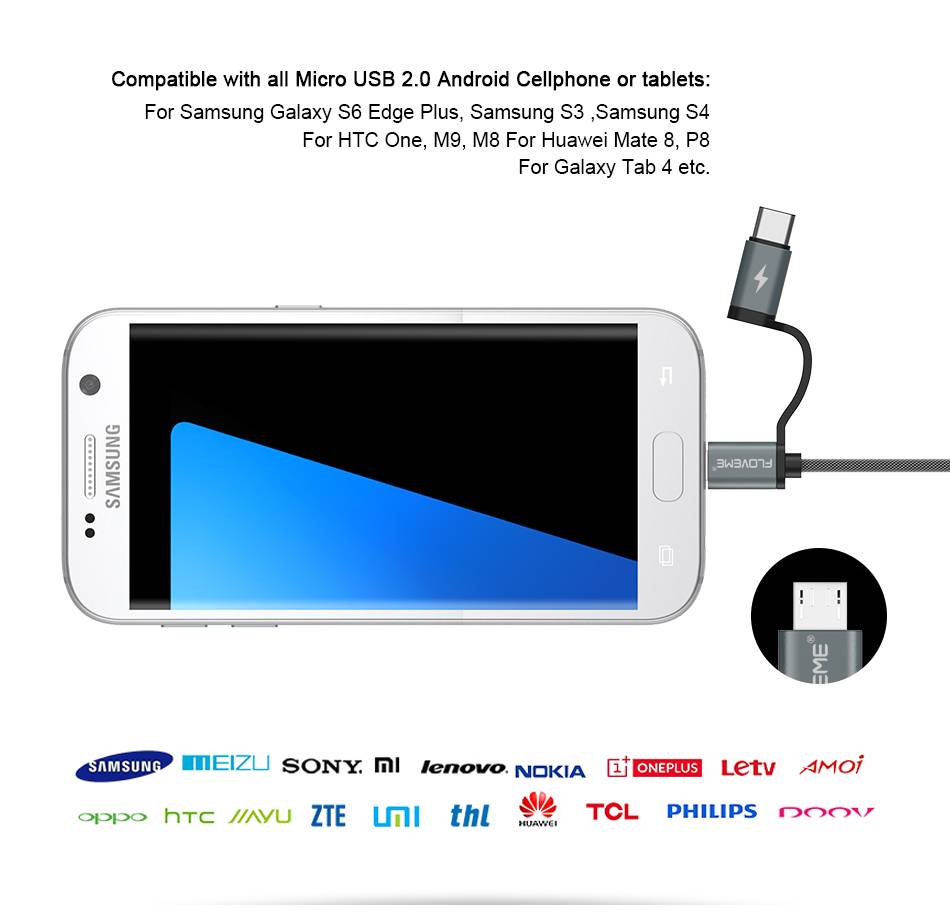 アンドロイド スマートフォン 互換 USB マイクロ USBケーブル Type-C 充電ケーブル 2i  1m - 画像3