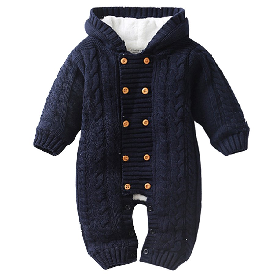 ロンバース ベビー ニット IYEAL 暖かい幼児 冬服 新生児 ニットセータージ 赤ちゃん Navy Blue-6m