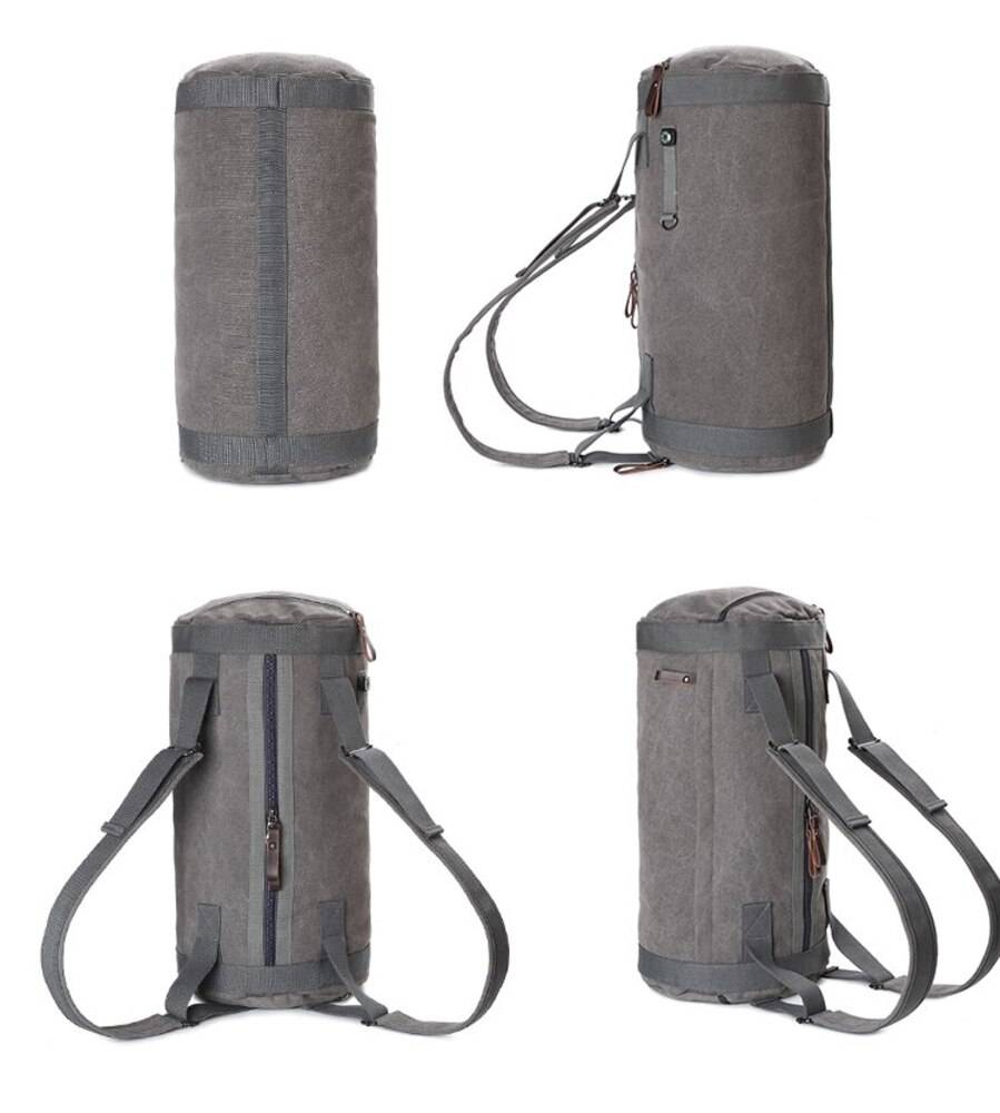 ボストンバッグ メンズ レディース 大容量 丸型 ダッフルバッグ キャンバス 布製 肩掛  グレー - 画像3