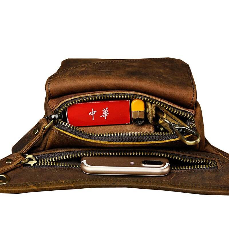 本革ウエストバッグ メンズ 茶色 ヒップバッグ レッグポーチ 牛革仕様 Light Brown - 画像6