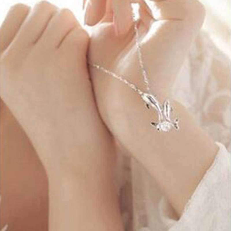 シルバーカラー ラインストーン  ダブルドルフィンペンダントネックレス ラブジュエリー イルカ 誕生日 クリスマス ギフト - 画像3