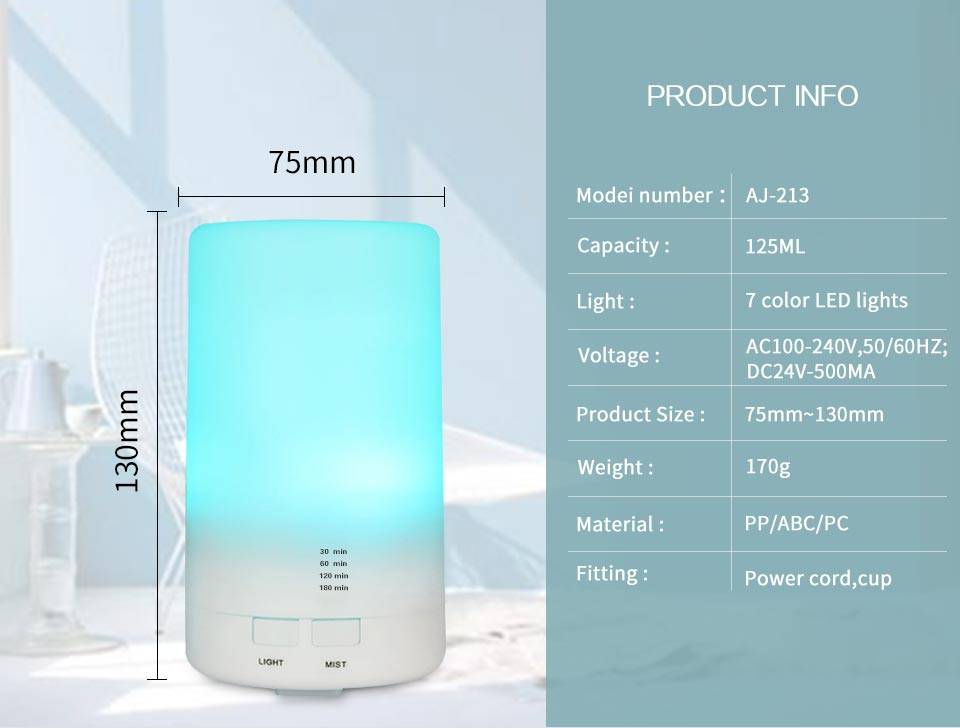 加湿器 卓上 アロマディフューザー 超音波式 USB充電 5色LEDライト ホワイト 125ml - 画像12