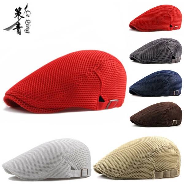 ハンチング帽 フラットキャップ メッシュ 帽子 夏 ゴルフ 通気性 ギフト プレゼント 敬老の日  赤