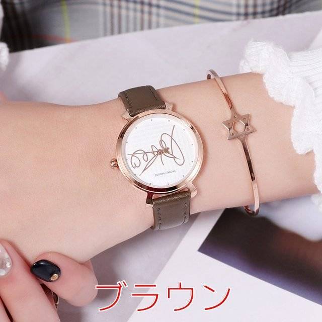 腕時計 レディース 革ベルト 生活防水 時計 かわいい おしゃれ  プレゼント ギフト ブラウン