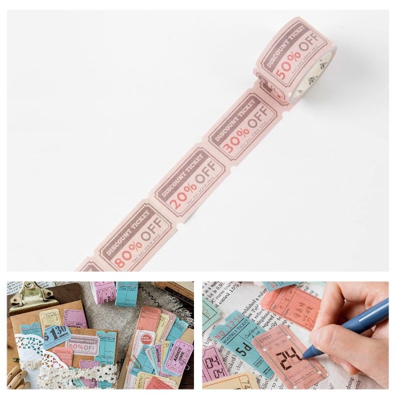 チケット風 マスキングテープ 割引デザイン クーポン風 デコレーション ラベル素材 コラージュ 3