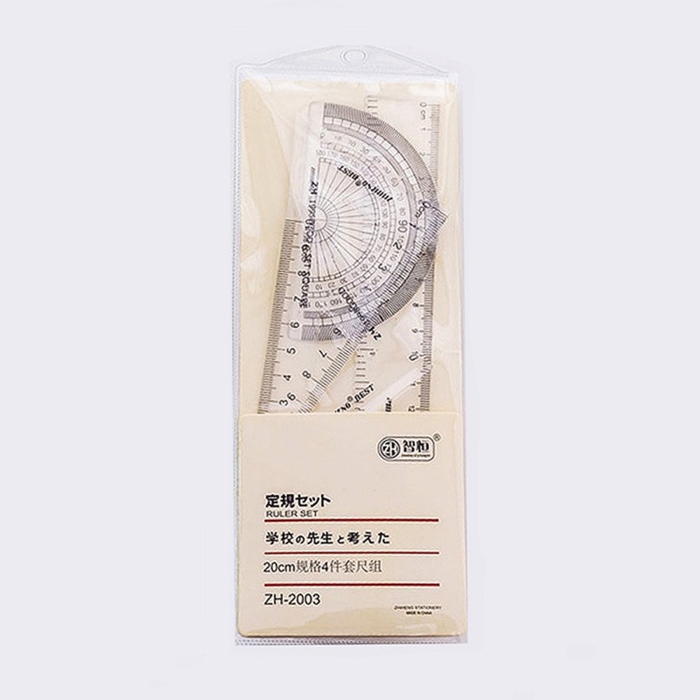 定規 4点セット 透明 シンプル プラスチック 三角定規 分度器 文房具 じょう  20cm定規set