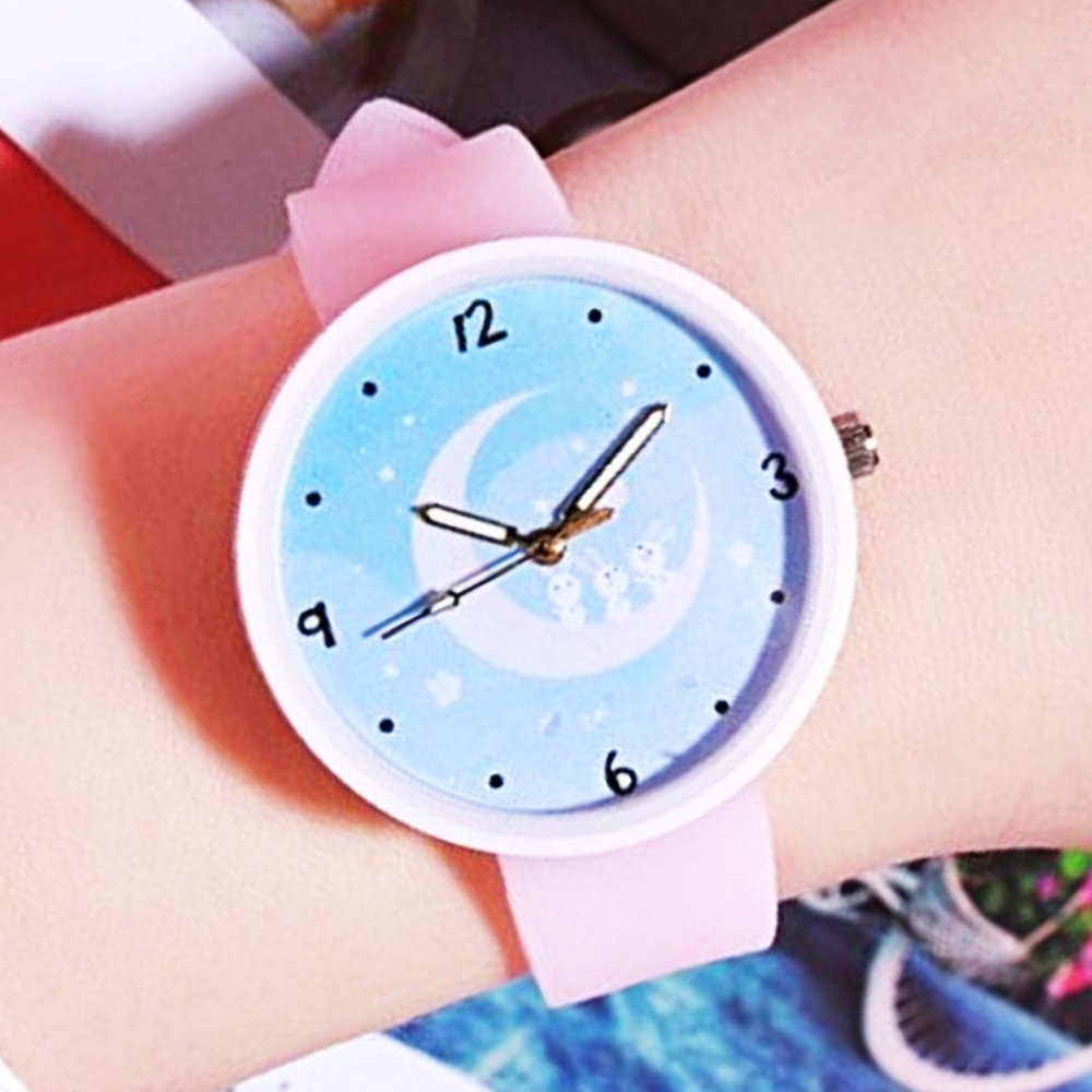 かわいい 腕時計 月 星デザイン ウォッチ キッズ レディース ピンクベルト クォーツ式  ピンク