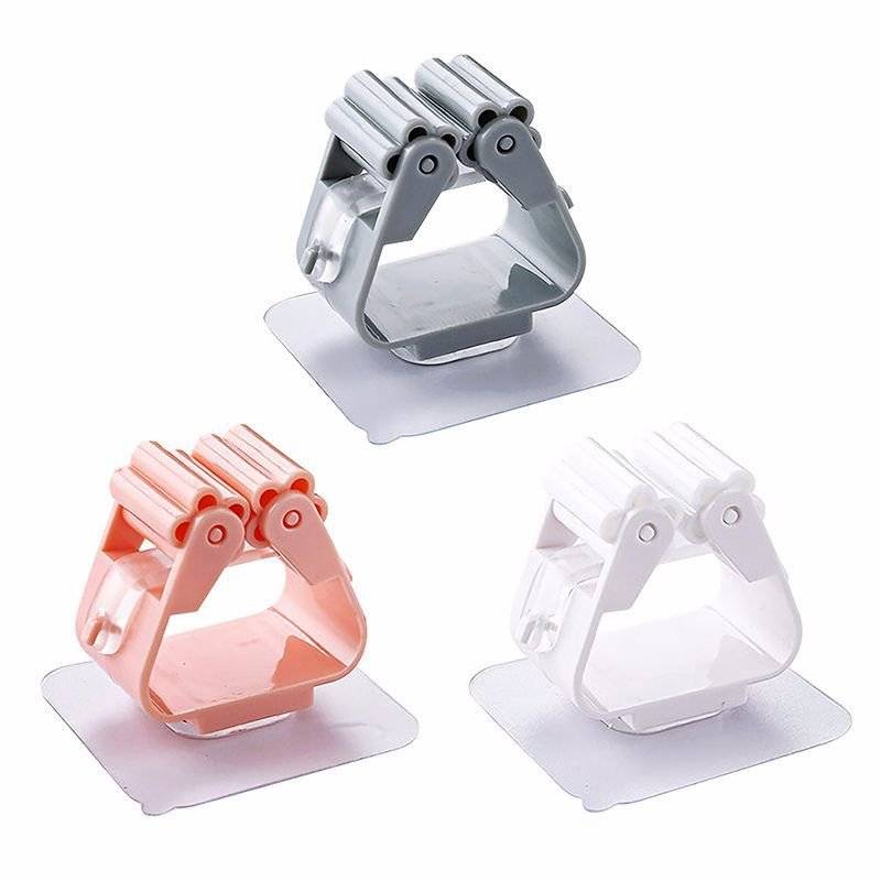 モップホルダー モップハンガー 壁掛け 掃除道具 穴あけ不要 強力粘着 フック ほうき バスルーム 白 - 画像6