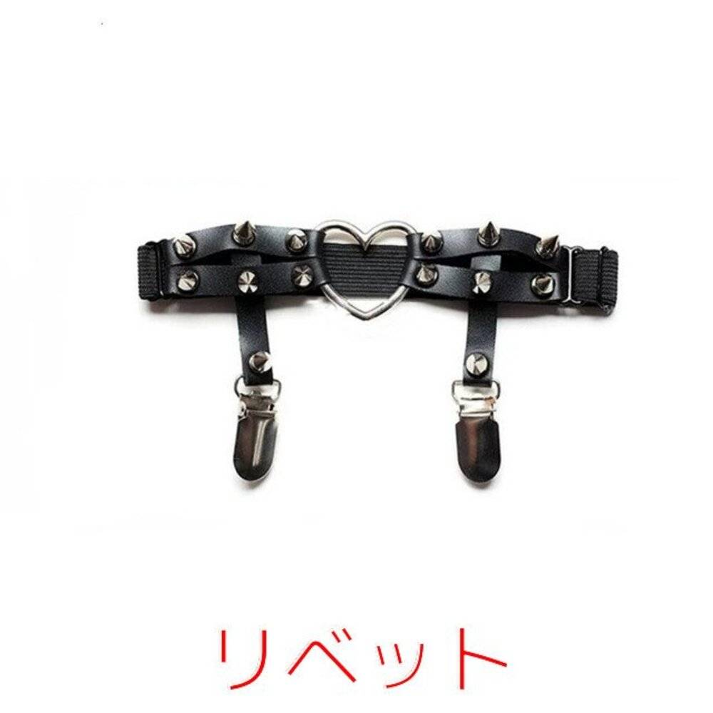 レディース ハート ガーターベルト 地雷系 病み系 パンク ハーネス コスプレ フ  リベット - 画像2