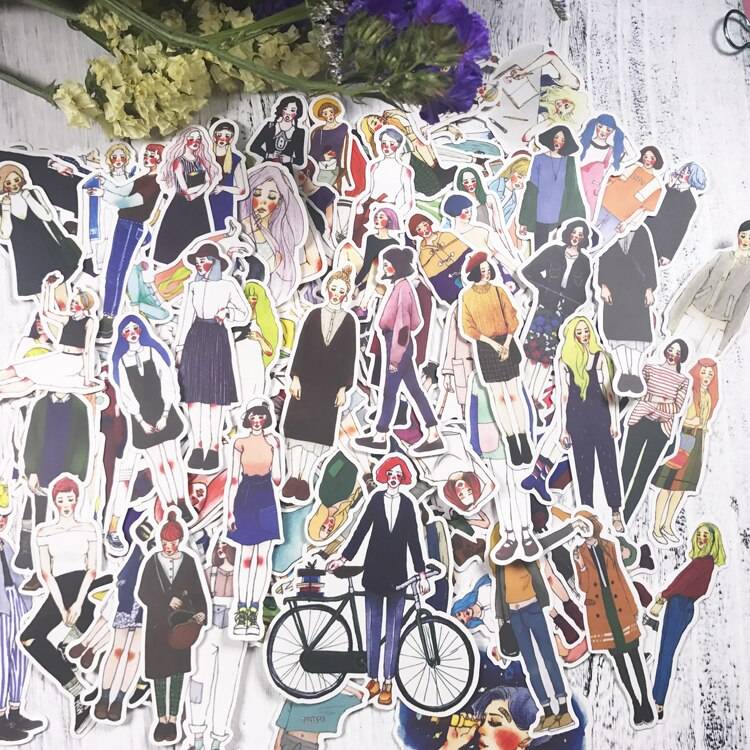 スクラップブッキング ステッカー 170枚 ファッション ガール イラスト DIY コラージュ 171個