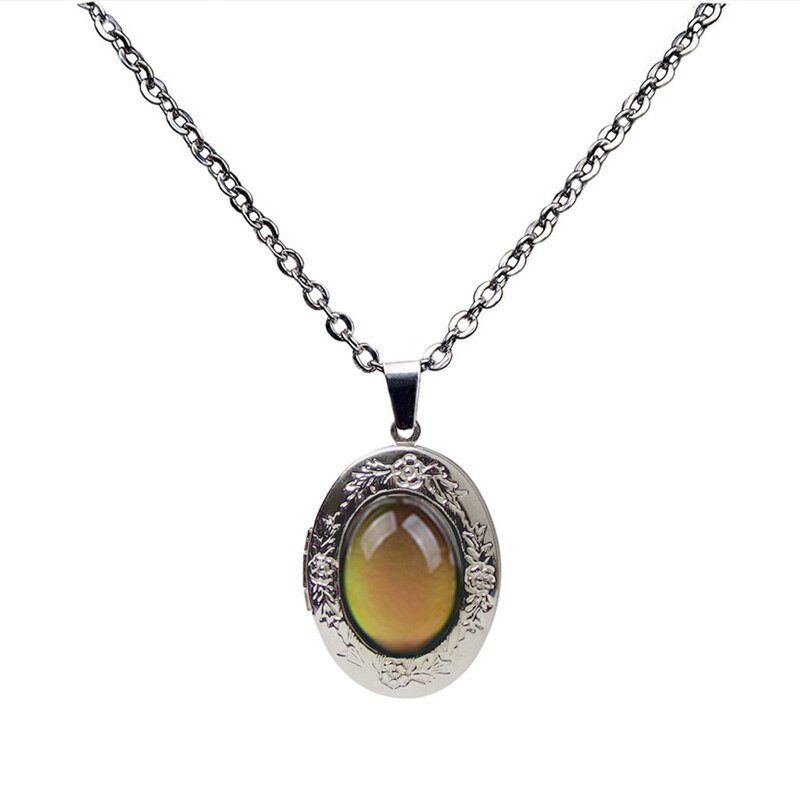 ネックレス ロケット 開閉式 温度変化 カラー オーバル ペンダント フォトフレーム アクセサリー 