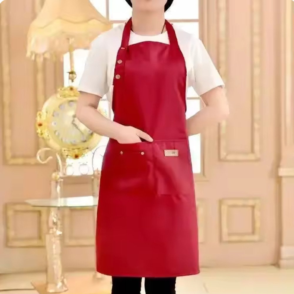 エプロン おしゃれ ウエスト ポケット 撥水性 無地 フルサイズ 大人 キッチン 保育士 母の日 レッド