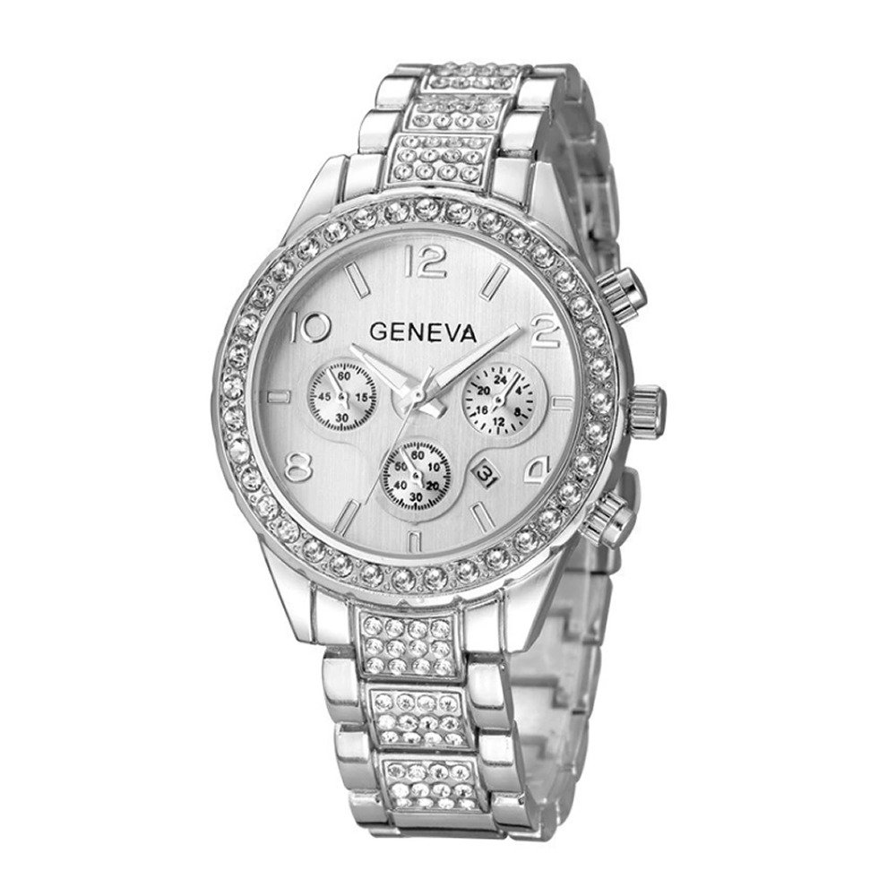 腕時計 ラグジュアリー ゴージャス レディース メンズ クリスタル クオーツ ステ  シルバー