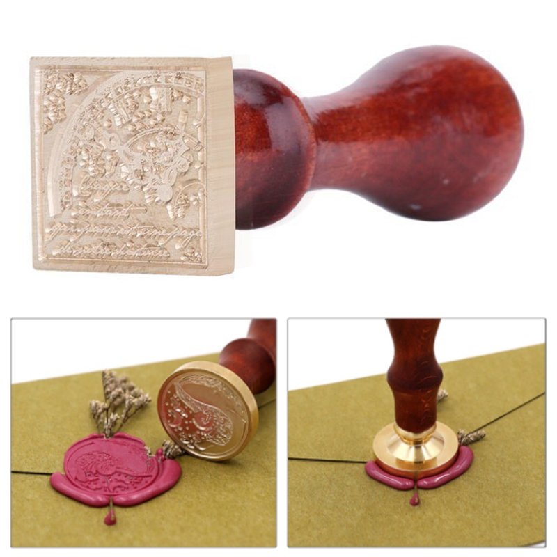 シーリングスタンプ 封蝋 ウッドハンドル クラフト 文具 招待状 手紙 デコレーション アンティーク F時計