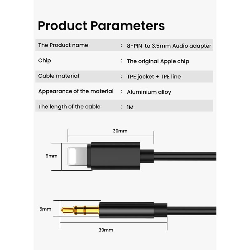 iPhone XS 7用 Auxコンバーターオーディオジャック|携帯電話  金-1メートル - 画像6