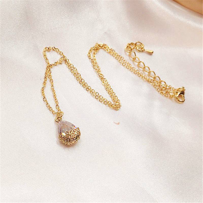 女性 幾何 ティアドロップ ネックレス ゴールド  水 雫 花 ファッション アクセサリー ジュエリー ク - 画像2