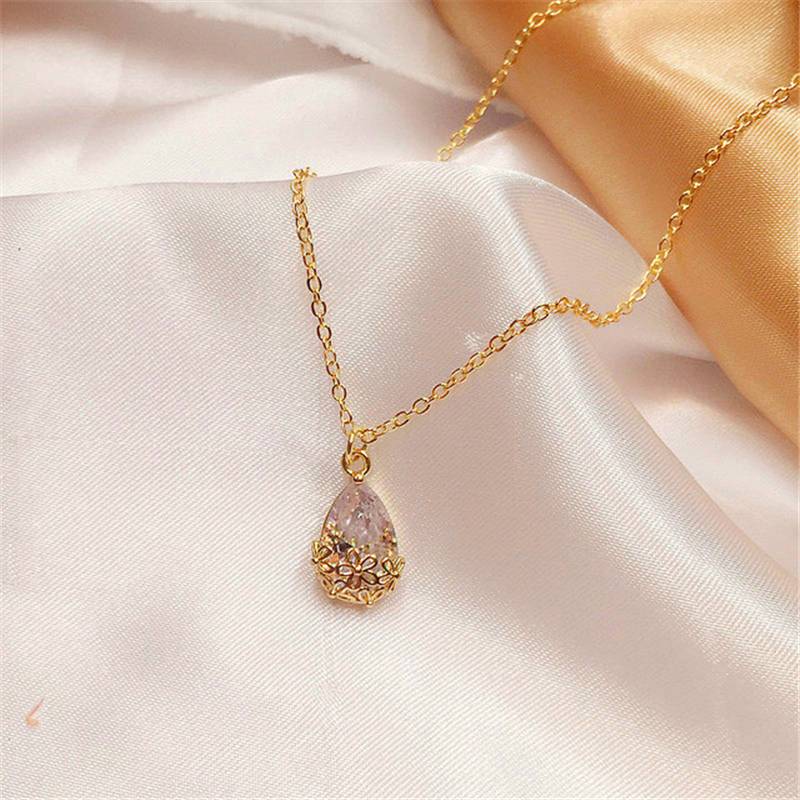 女性 幾何 ティアドロップ ネックレス ゴールド  水 雫 花 ファッション アクセサリー ジュエリー ク - 画像3