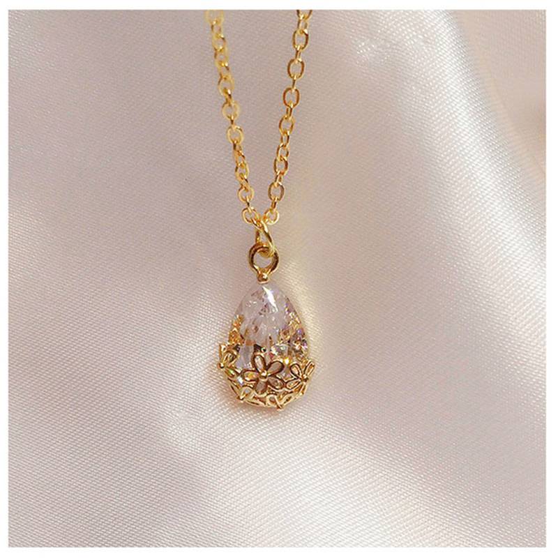 女性 幾何 ティアドロップ ネックレス ゴールド  水 雫 花 ファッション アクセサリー ジュエリー ク - 画像4