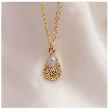 ジルコニア ネックレス 水滴 レディース ライン ストーン ファッション アクセサリー ゴールド