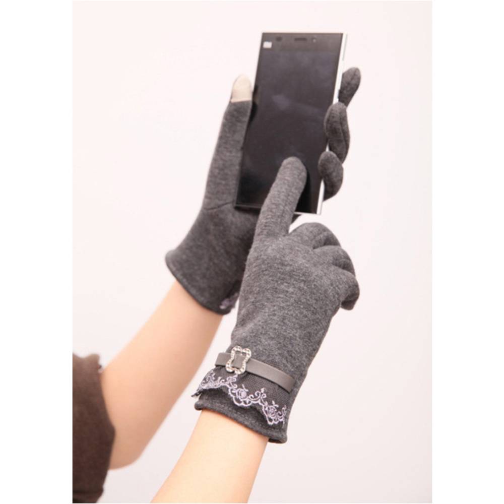 スマホ対応手袋 手ぶくろ レディース オシャレ 暖かい 綿 秋冬 タッチパネル対応 防寒  グレー