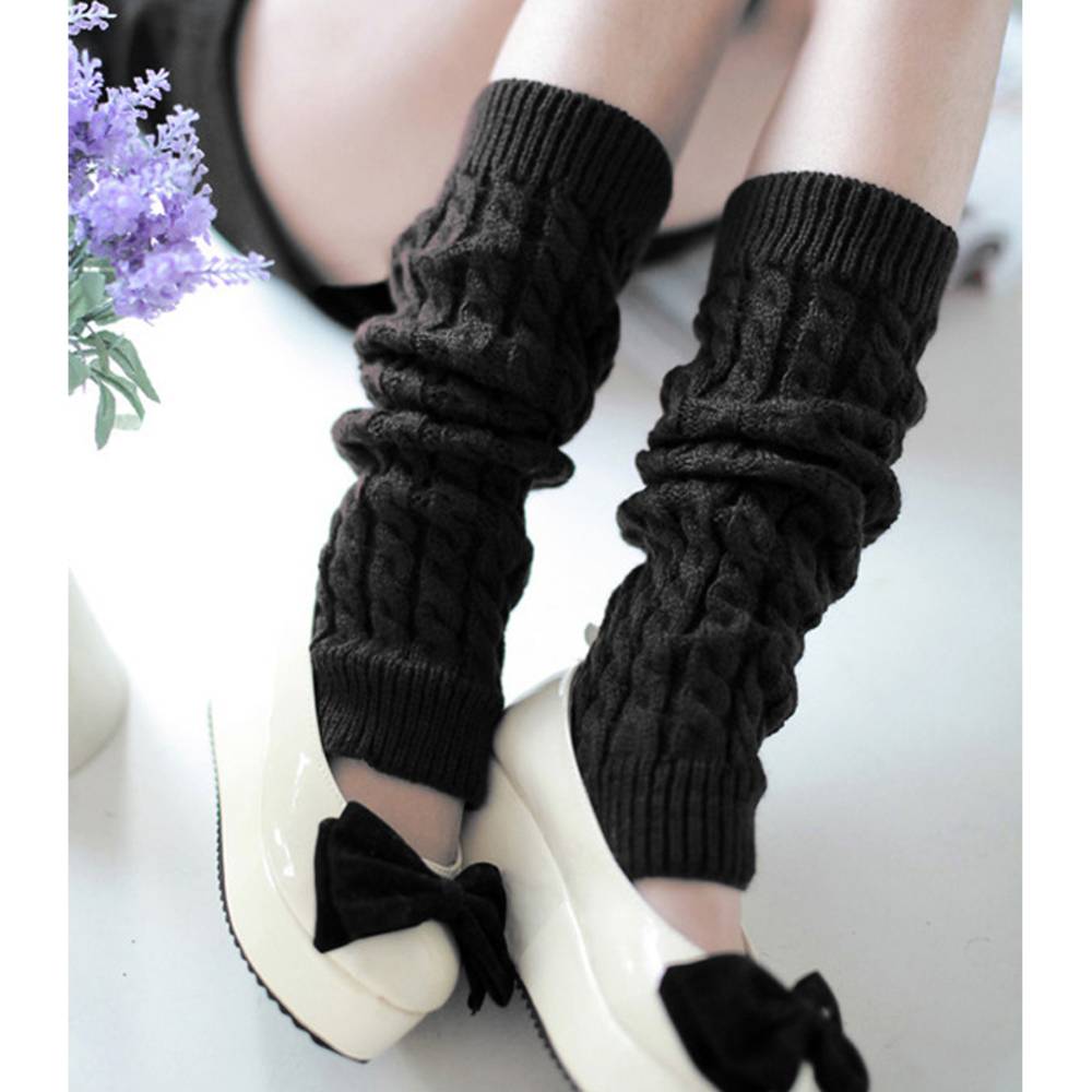 レッグウォーマー ニット ロング丈 ケーブル編み 暖かい 秋冬 可愛い 防寒 冷え  ブラック - 画像1