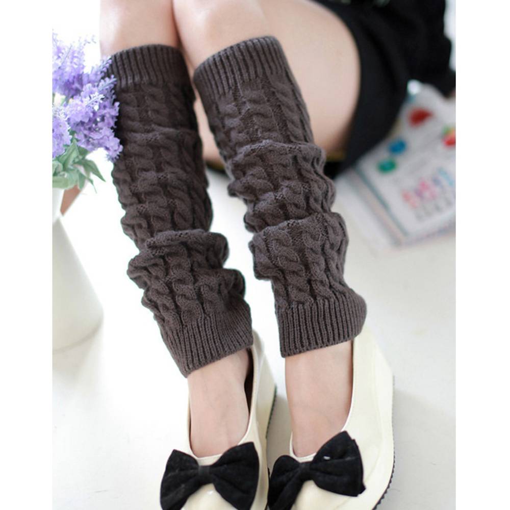 レッグウォーマー ニット ロング丈 ケーブル編み 暖かい 秋冬 可愛い  ダークグレー