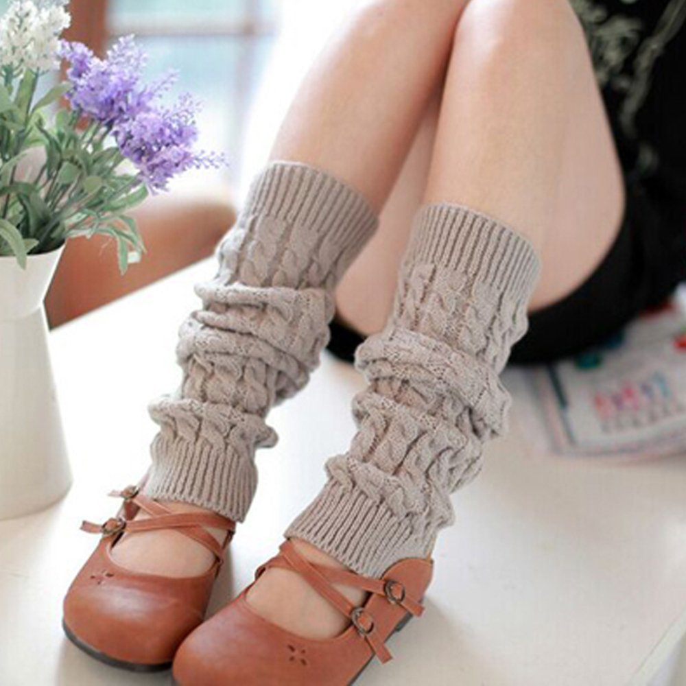 レッグウォーマー ニット ロング丈 ケーブル編み 暖かい 秋冬 可愛い  ライトグレー