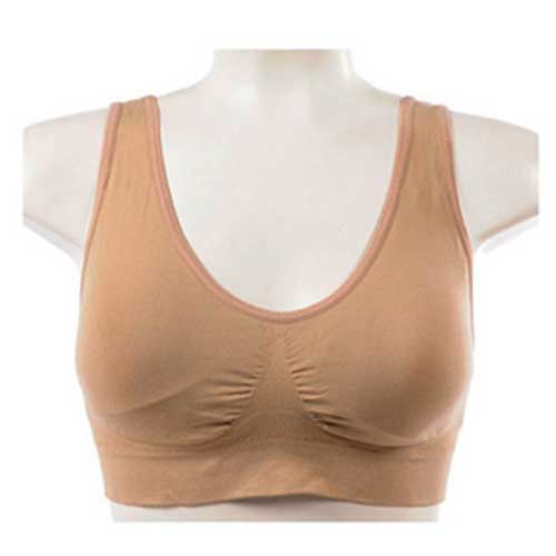 ブラジャー シームレス ノンワイヤー ベージュ スポーツブラ パッド入り 快適   ベージュXXXL