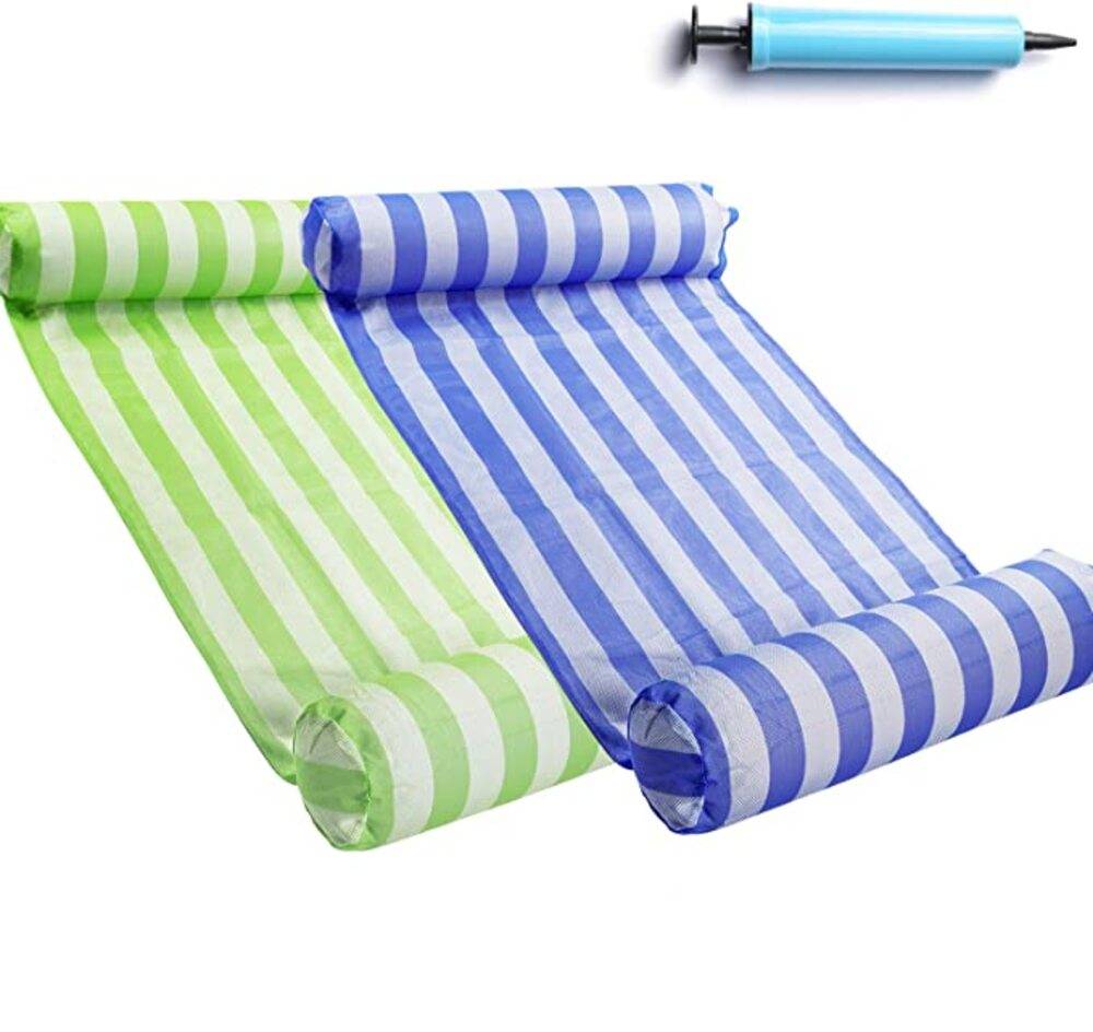 おしゃれ 2色セット プール ポータブル フロート 浮き輪 水上ハンモック ウォーターハン  緑×青