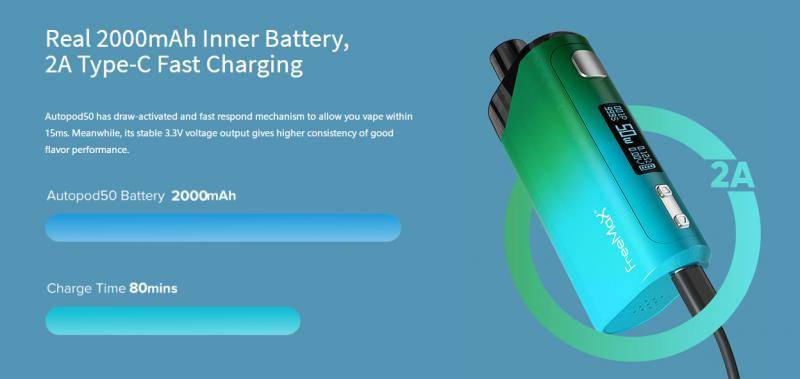 フリーマックス Freemax オートポッド Autopod 50 デュアル メッシュ コイル ポッドキット 2000mAh 4ml 5-50w - 画像2