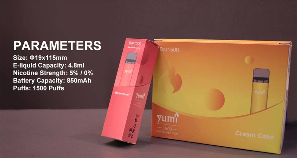 使い捨て電子タバコ Yumi Bar 1500パフ 4.8ml /0mg フルーツ 本体 スターターキット シーシャ 禁煙 - 画像8