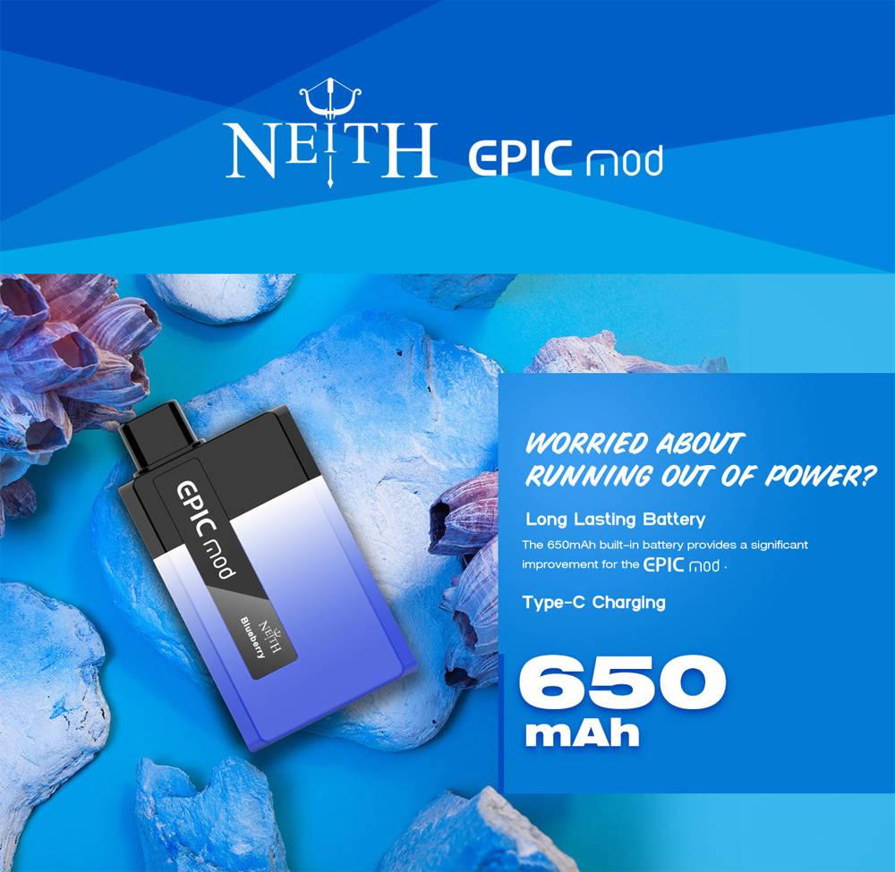 使い捨て電子タバコ 充電式キット NEITH EPICMOD 5500パフ 650mAh 14ml 0mg - 画像2