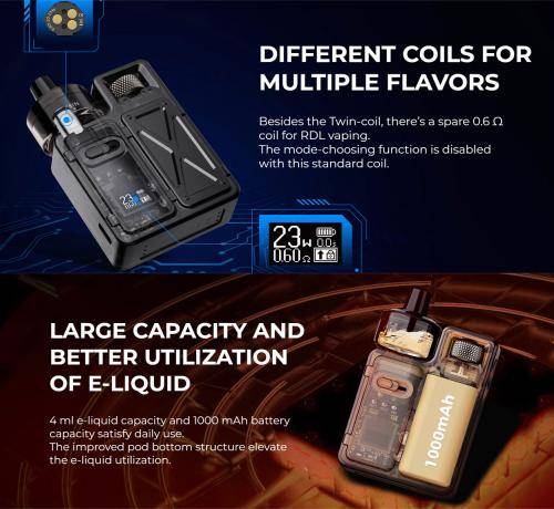 ユーウェル Uwell クラウン Crown M ポッドモッドキット 1000mA  ブラック - 画像5