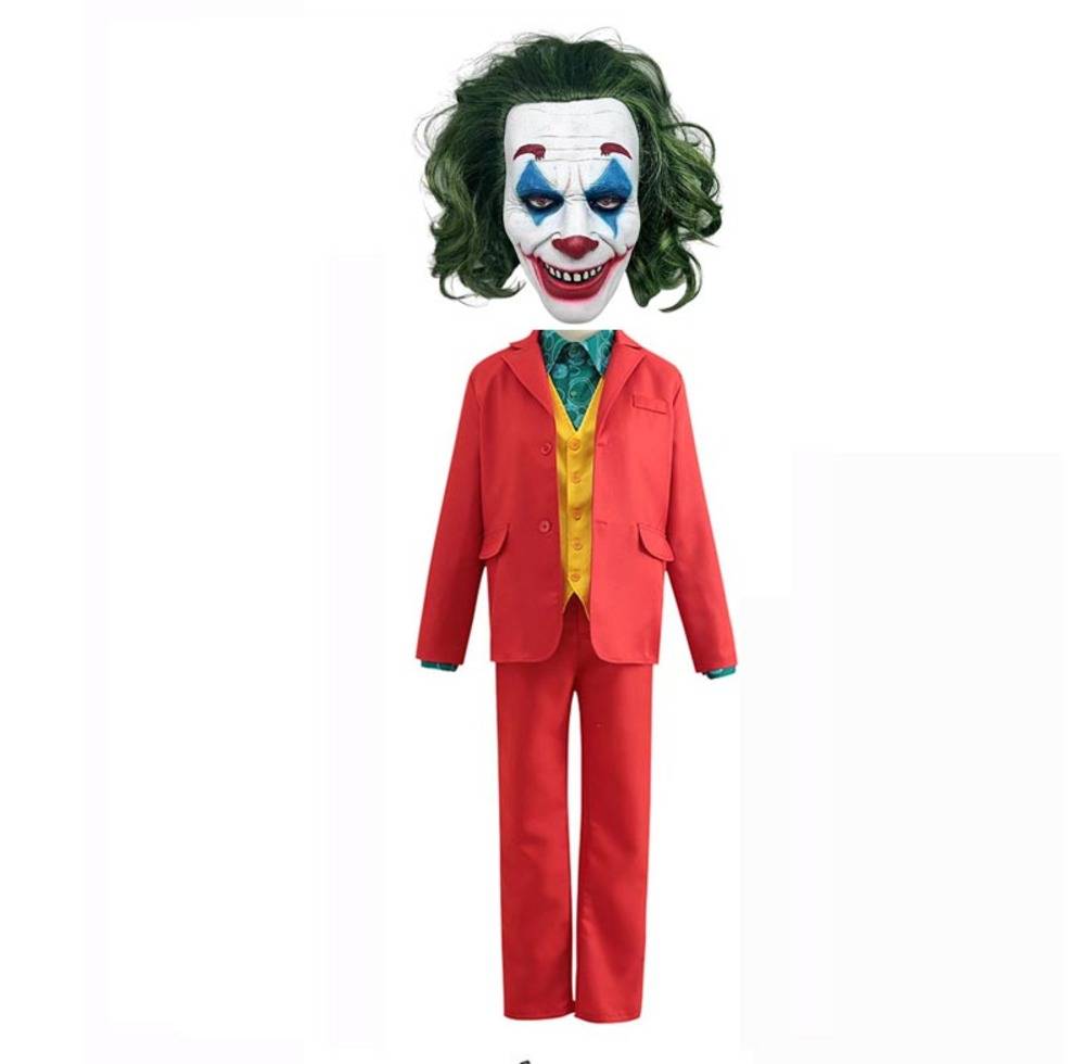 ハロウィン ジョーカー Joker ウィッグ付きマスク コスプレ 5点セット ピエロ 衣装 ホラー仮装   M