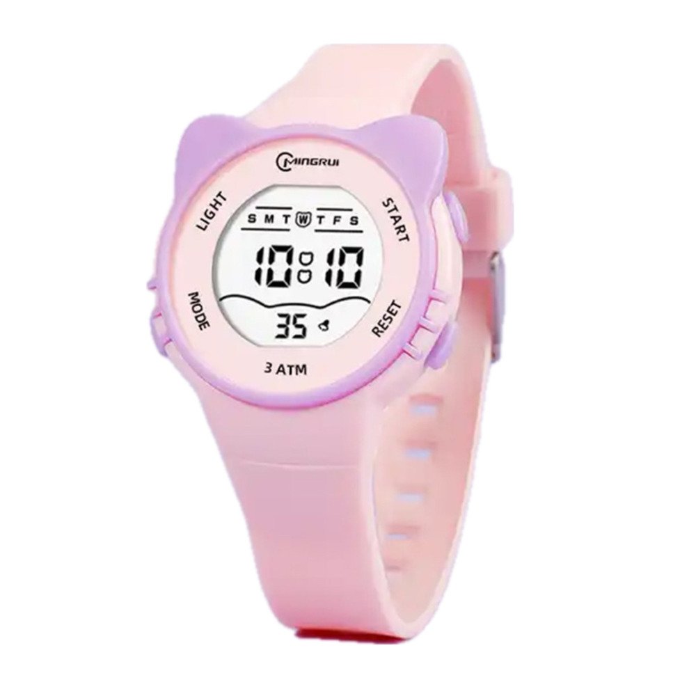 子供 腕時計 キッズ ウォッチ デジタル 時計 シリコン 多機能 猫耳 ネコ かわいい ピンク