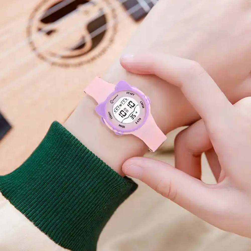 デジタル腕時計 キッズウォッチ 女の子向け 猫耳デザイン ストップウォッチ付き  - 画像2