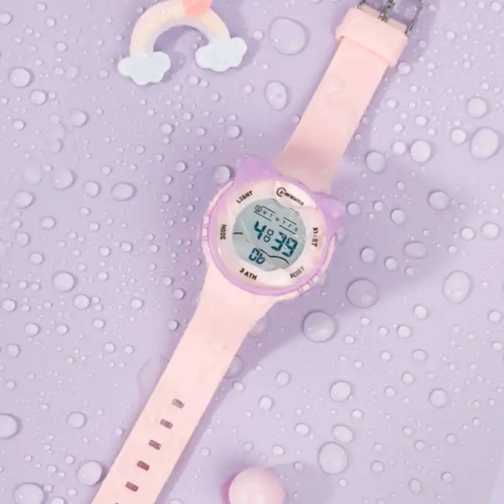 デジタル腕時計 キッズウォッチ 女の子向け 猫耳デザイン ストップウォッチ付き  - 画像3