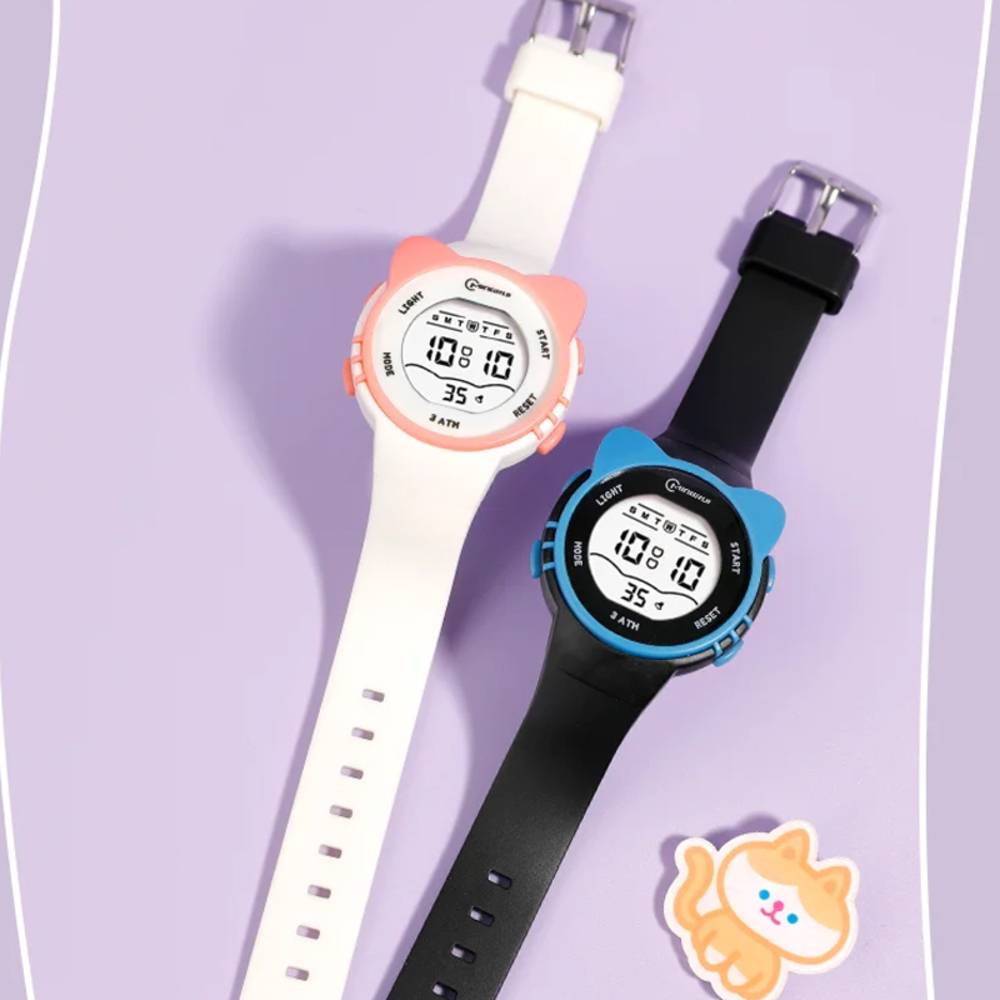 デジタル腕時計 キッズウォッチ 女の子向け 猫耳デザイン ストップウォッチ付き  - 画像7