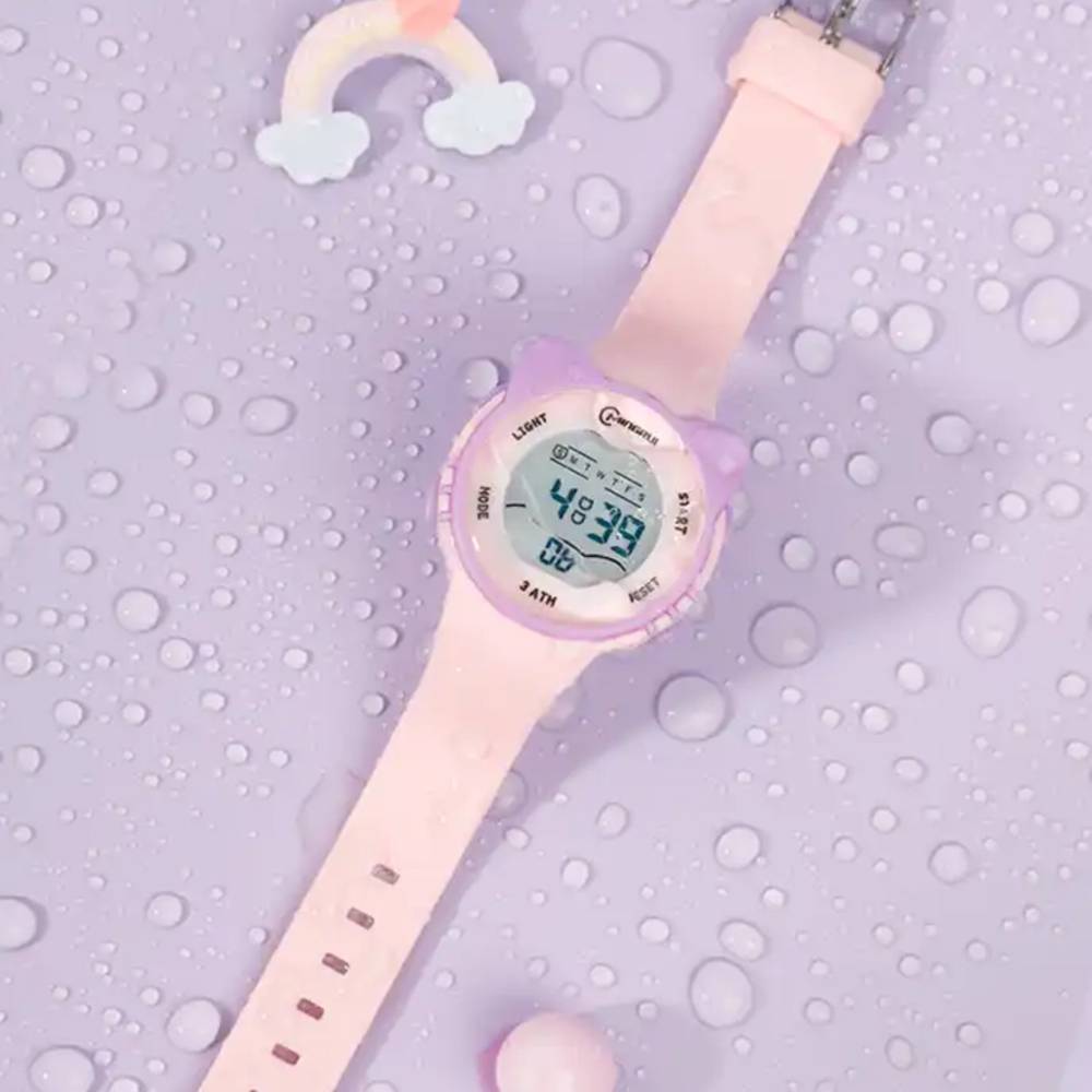 子供 腕時計 かわいい ネコ シリコン 多機能 生活防水 光る 猫耳 アラーム 白 - 画像3