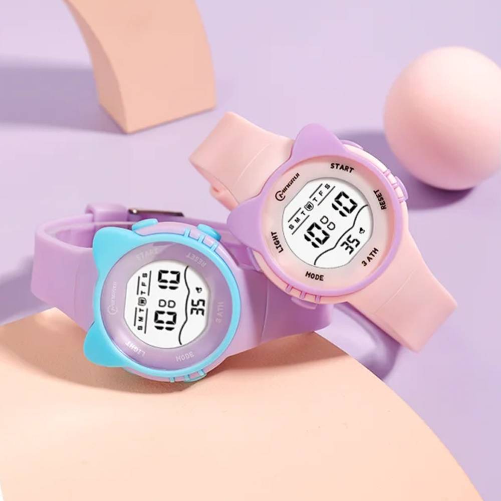 子供 腕時計 かわいい ネコ シリコン 多機能 生活防水 光る 猫耳 アラーム 白 - 画像5