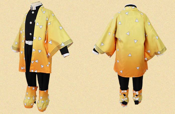 我妻 善逸 キッズ用 コスプレ衣装120cm 子ども ぜんいつ ハロウィン キメツ  キッズ コスプレ コスチューム あがつま 鬼殺隊 隊服 仮装 - 画像2