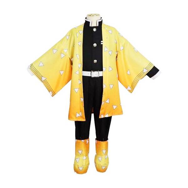 我妻 善逸 キッズ用 コスプレ衣装120cm 子ども ぜんいつ ハロウィン キメツ  キッズ コスプレ コスチューム あがつま 鬼殺隊 隊服 仮装 - 画像3